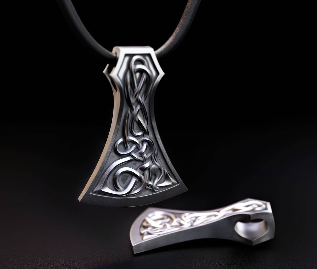 Gorm Axe Pendant *10k/14k/18k White, Yellow, Rose, Green Gold, Gold Plated & Silver* Weapon Blade Viking Norse Fantasy LARP Charm Necklace | Loni Design Group |   | Men's jewelery|Mens jewelery| Men's pendants| men's necklace|mens Pendants| skull jewelry|Ladies Jewellery| Ladies pendants|ladies skull ring| skull wedding ring| Snake jewelry| gold| silver| Platnium|