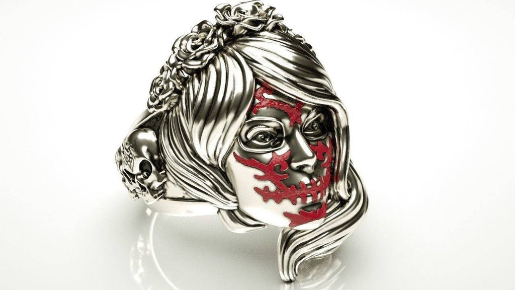 Scars Ring *Red Enamel With 10k/14k/18k White, Yellow, Rose Green Gold, Gold Plated & Silver* Gothic Skull Punk Women Woman Girl Thumb Pinky | Loni Design Group |   | Men's jewelery|Mens jewelery| Men's pendants| men's necklace|mens Pendants| skull jewelry|Ladies Jewellery| Ladies pendants|ladies skull ring| skull wedding ring| Snake jewelry| gold| silver| Platnium|