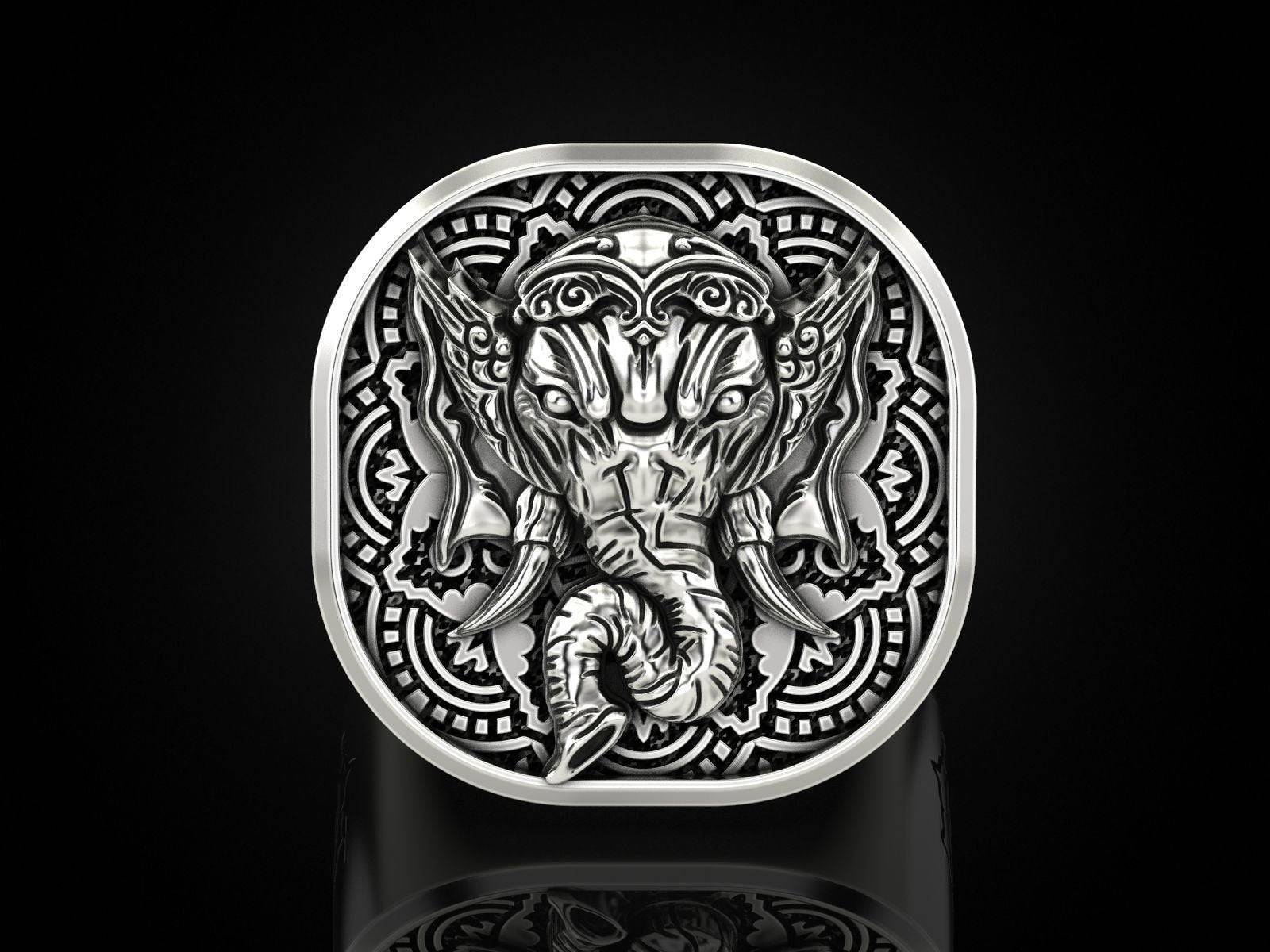 Rubans Dual Tone Handcrafted Ring With Lord Ganesha Motif