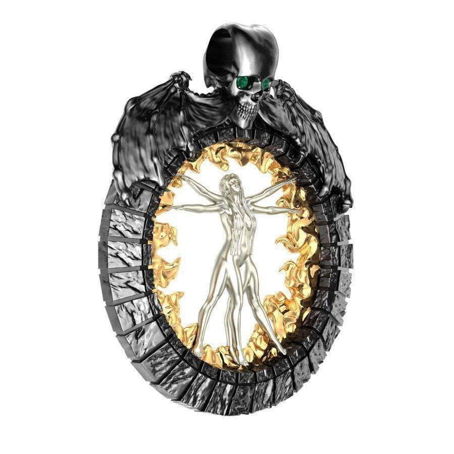 Gates Of Hell Pendant *10k/14k/18k White, Yellow, Rose, Green Gold, Gold Plated & Silver* Skull Fire Demon Satan Punk Gothic Charm Necklace | Loni Design Group |   | Men's jewelery|Mens jewelery| Men's pendants| men's necklace|mens Pendants| skull jewelry|Ladies Jewellery| Ladies pendants|ladies skull ring| skull wedding ring| Snake jewelry| gold| silver| Platnium|