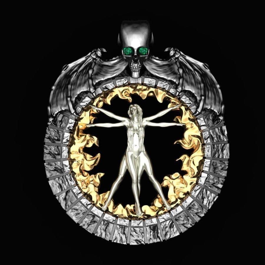 Gates Of Hell Pendant *10k/14k/18k White, Yellow, Rose, Green Gold, Gold Plated & Silver* Skull Fire Demon Satan Punk Gothic Charm Necklace | Loni Design Group |   | Men's jewelery|Mens jewelery| Men's pendants| men's necklace|mens Pendants| skull jewelry|Ladies Jewellery| Ladies pendants|ladies skull ring| skull wedding ring| Snake jewelry| gold| silver| Platnium|