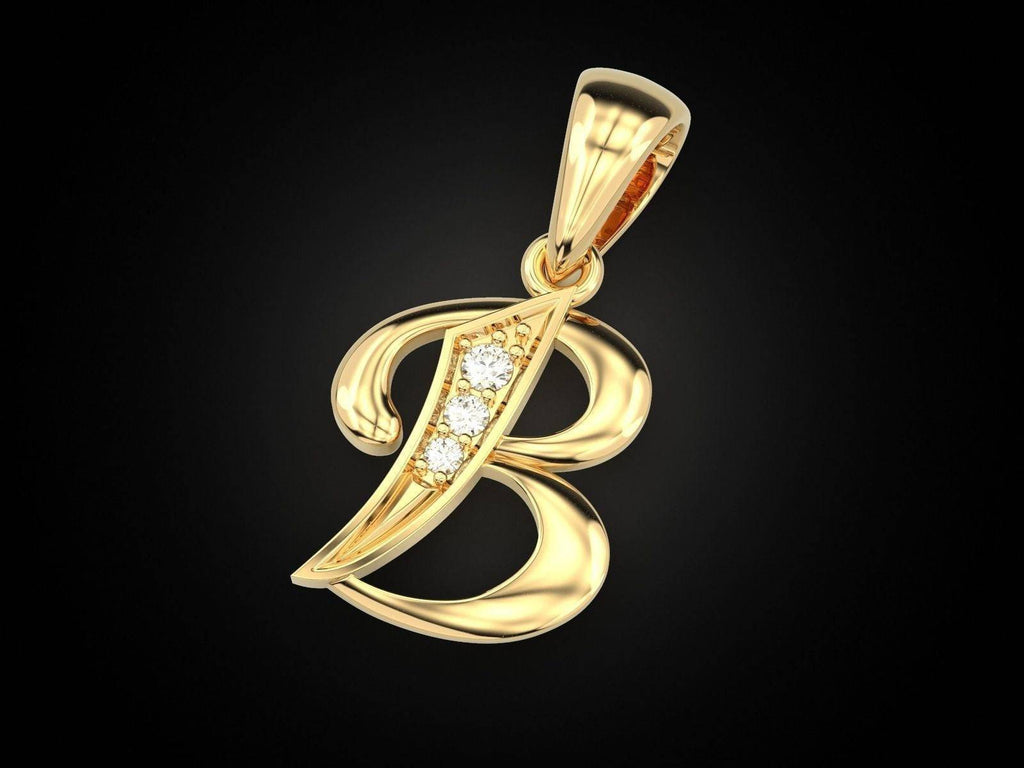 B Is For... Pendant *Moissanite With 10k/14k/18k White, Yellow, Rose, Green Gold, Gold Plated & Silver* Name Letter Initial Charm Necklace | Loni Design Group |   | Men's jewelery|Mens jewelery| Men's pendants| men's necklace|mens Pendants| skull jewelry|Ladies Jewellery| Ladies pendants|ladies skull ring| skull wedding ring| Snake jewelry| gold| silver| Platnium|