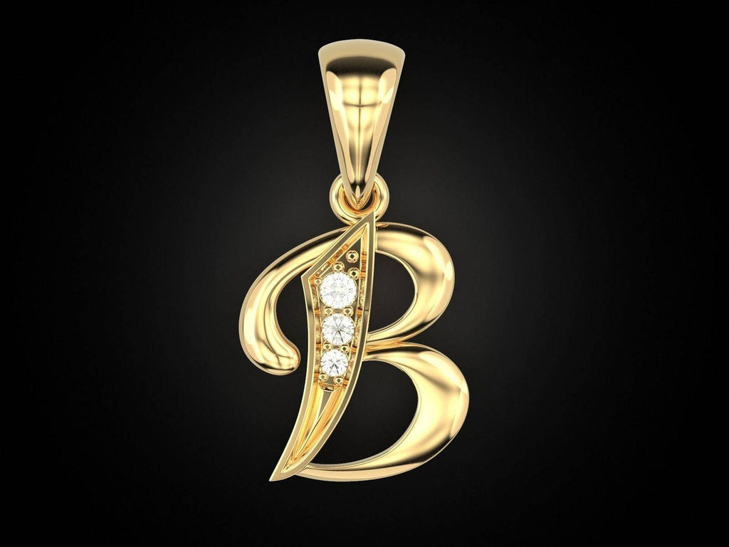 B Is For... Pendant *Moissanite With 10k/14k/18k White, Yellow, Rose, Green Gold, Gold Plated & Silver* Name Letter Initial Charm Necklace | Loni Design Group |   | Men's jewelery|Mens jewelery| Men's pendants| men's necklace|mens Pendants| skull jewelry|Ladies Jewellery| Ladies pendants|ladies skull ring| skull wedding ring| Snake jewelry| gold| silver| Platnium|