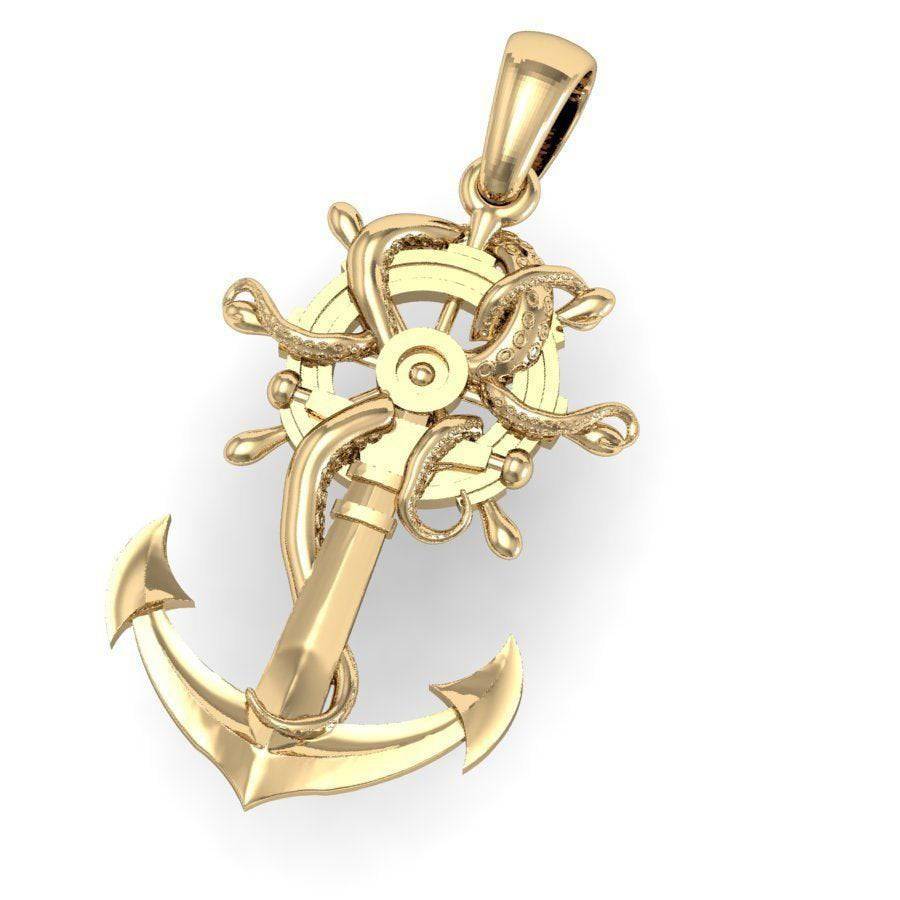 Sea Creature Anchor Pendant *10k/14k/18k White, Yellow, Rose, Green Gold, Gold Plated & Silver* Octopus Tentacle Ship Boat Charm Necklace | Loni Design Group |   | Men's jewelery|Mens jewelery| Men's pendants| men's necklace|mens Pendants| skull jewelry|Ladies Jewellery| Ladies pendants|ladies skull ring| skull wedding ring| Snake jewelry| gold| silver| Platnium|
