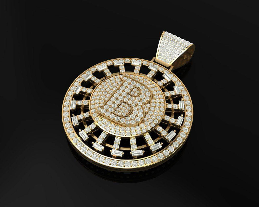 Bling Bitcoin Pendant *6.42 Carat Moissanite With 10k/14k/18k White, Yellow, Rose, Green Gold, Gold Plated & Silver* Money Charm Necklace | Loni Design Group |   | Men's jewelery|Mens jewelery| Men's pendants| men's necklace|mens Pendants| skull jewelry|Ladies Jewellery| Ladies pendants|ladies skull ring| skull wedding ring| Snake jewelry| gold| silver| Platnium|