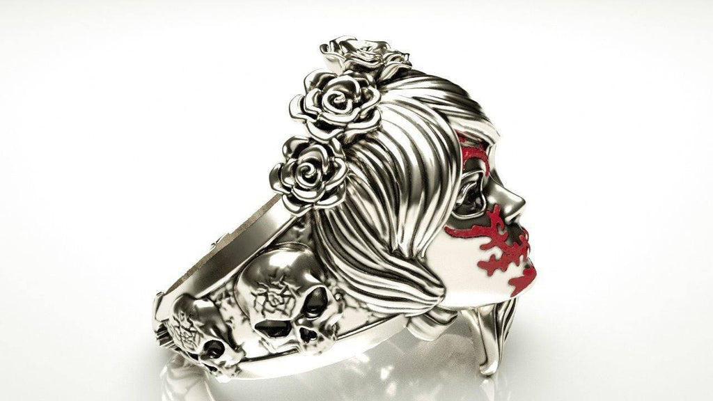 Scars Ring *Red Enamel With 10k/14k/18k White, Yellow, Rose Green Gold, Gold Plated & Silver* Gothic Skull Punk Women Woman Girl Thumb Pinky | Loni Design Group |   | Men's jewelery|Mens jewelery| Men's pendants| men's necklace|mens Pendants| skull jewelry|Ladies Jewellery| Ladies pendants|ladies skull ring| skull wedding ring| Snake jewelry| gold| silver| Platnium|