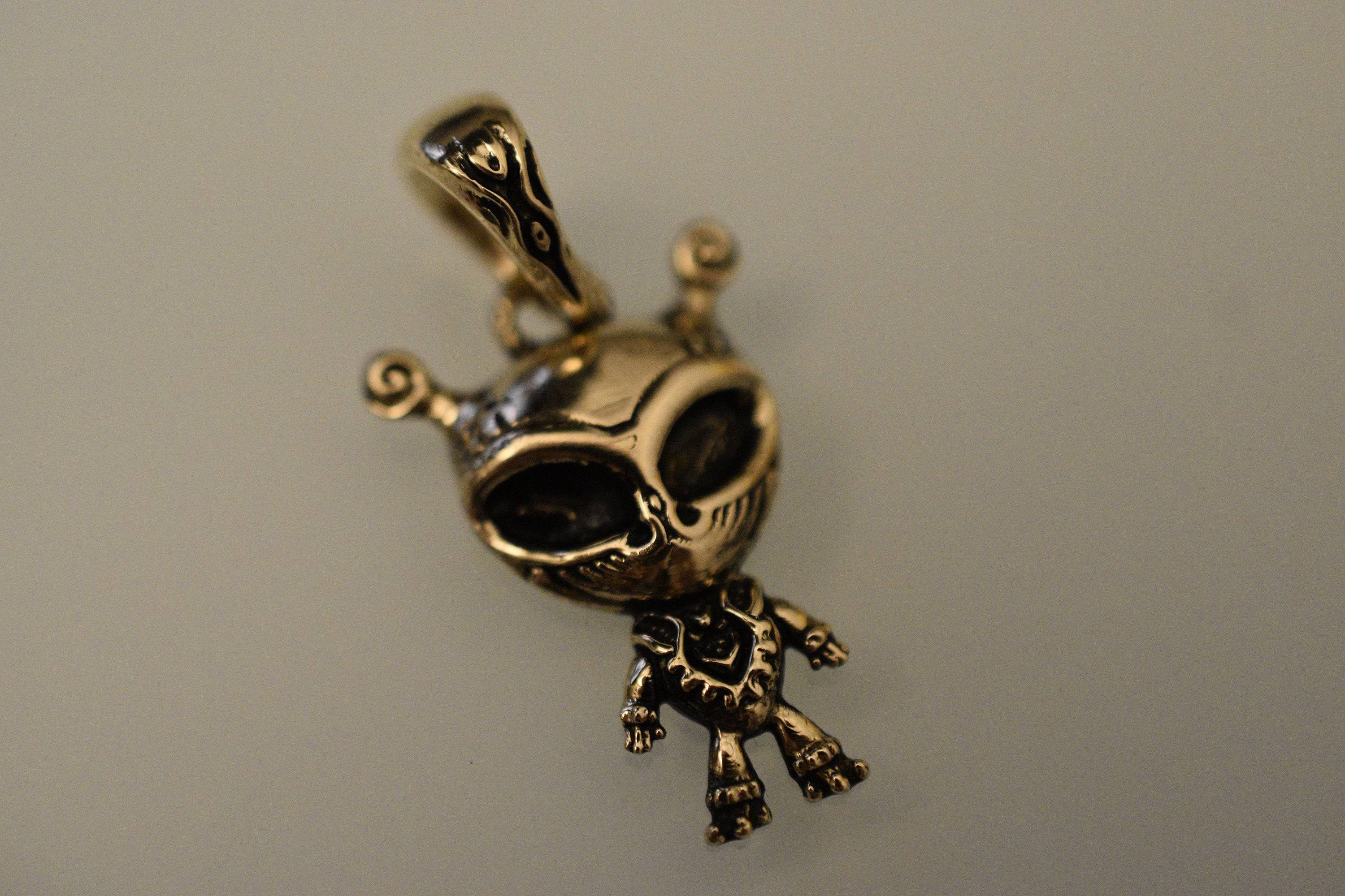Gold Alien Necklace or Choker, ET Pendant, Alien Gift, Mens/womens,  Hypoallergenic 18K Gold Plated Stainless Steel Custom Length Chain 