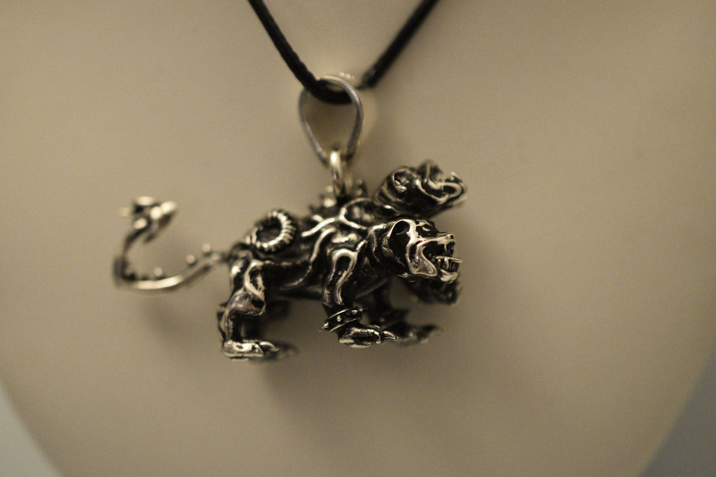 Cerberus Pendant *10k/14k/18k White, Yellow, Rose, Green Gold, Gold Plated & Silver* Hell Hound Dog Gothic Punk Biker Demon Charm Necklace | Loni Design Group |   | Men's jewelery|Mens jewelery| Men's pendants| men's necklace|mens Pendants| skull jewelry|Ladies Jewellery| Ladies pendants|ladies skull ring| skull wedding ring| Snake jewelry| gold| silver| Platnium|