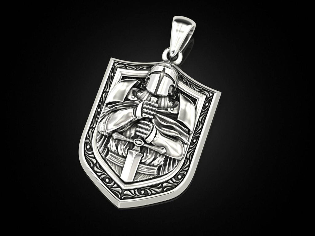 Gawain Knight Pendant *10k/14k/18k White, Yellow, Rose, Green Gold, Gold Plated & Silver* Solider Warrior Templar Sword Charm Necklace LARP | Loni Design Group |   | Men's jewelery|Mens jewelery| Men's pendants| men's necklace|mens Pendants| skull jewelry|Ladies Jewellery| Ladies pendants|ladies skull ring| skull wedding ring| Snake jewelry| gold| silver| Platnium|