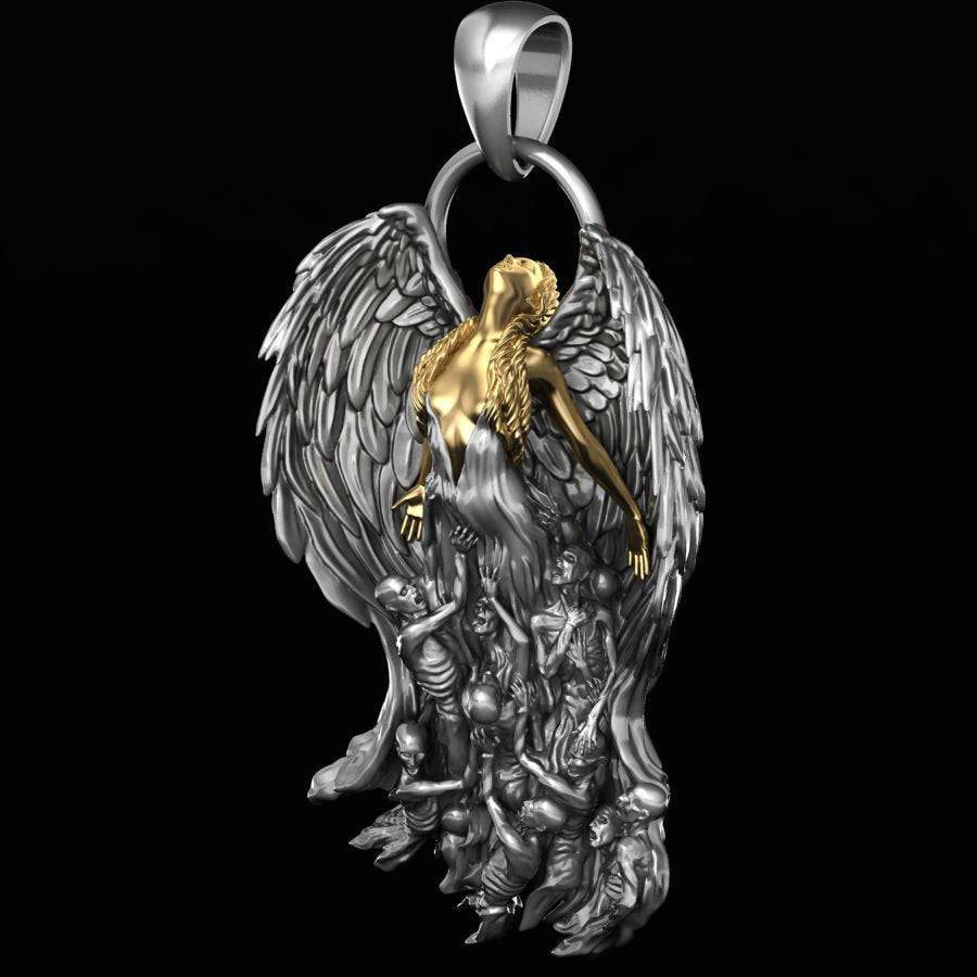Escape From Hell Pendant  *10k/14k/18k White, Yellow, Rose, Green Gold, Gold Plated & Silver* Angel Skull Demon Jesus Love Charm Necklace | Loni Design Group |   | Men's jewelery|Mens jewelery| Men's pendants| men's necklace|mens Pendants| skull jewelry|Ladies Jewellery| Ladies pendants|ladies skull ring| skull wedding ring| Snake jewelry| gold| silver| Platnium|