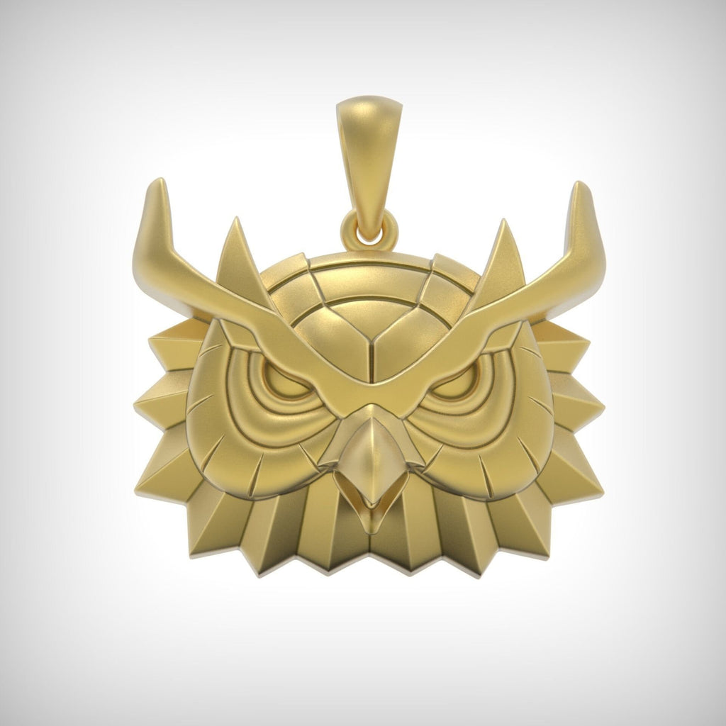 Archimedes Owl Pendant *10k/14k/18k White, Yellow, Rose, Green Gold, Gold Plated & Silver* Bird Animal LARP Fantasy Mythical Charm Necklace